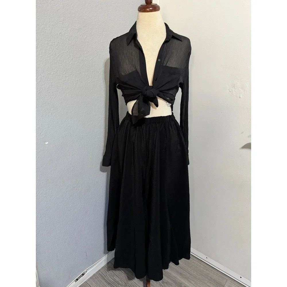 Denim & Supply Ralph Lauren‎ Black Rare Bohemian Maxi Retro Ruffled Skirt Sz S